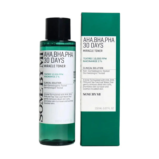 SOME BY MI AHA.BHA.PHA 30 Days Miracle Toner bottle and packaging on a white background