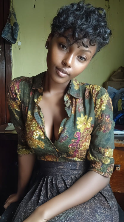 Synthetic Short Curly Wigs - 6 Inch 1B Black | Natural Look(African Women, Quick Install, Birthday Gift)