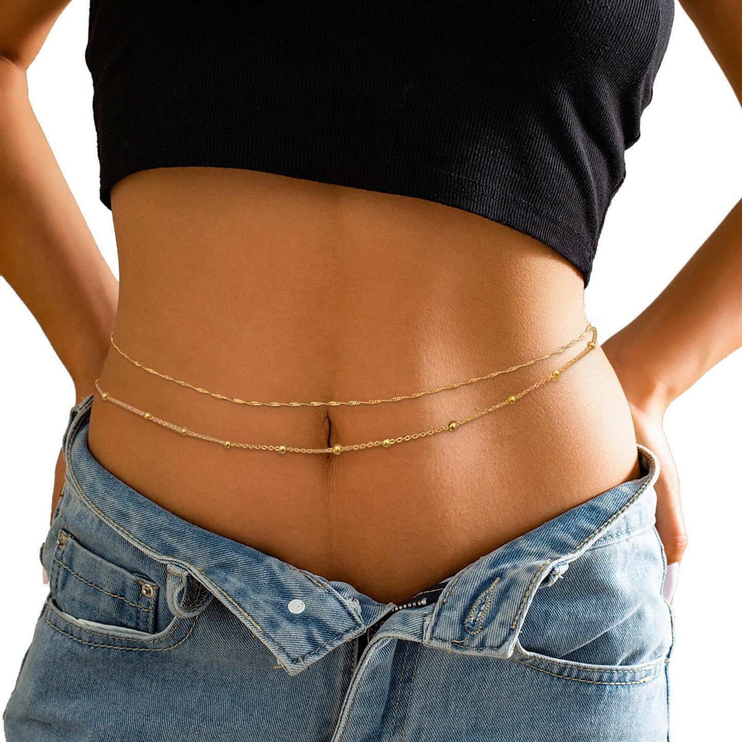 Fashion Personalized Round Bead Chain Jewelry Twist Chain Double-Layer Women'S Waist Chain New Body Chain Waist Jewelry