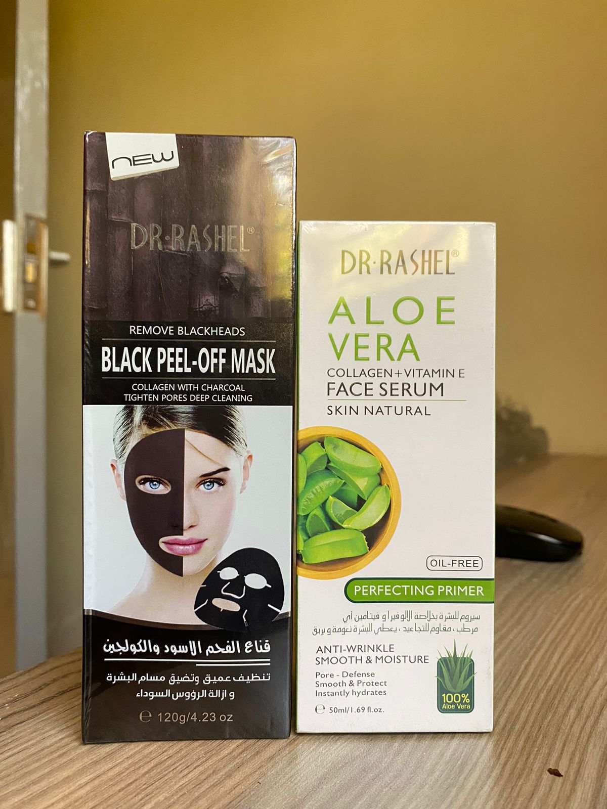 Dr Rashel Aloe Vera Face Serum and DR Rashel Black Peel Off Mask Collagen Charcoal