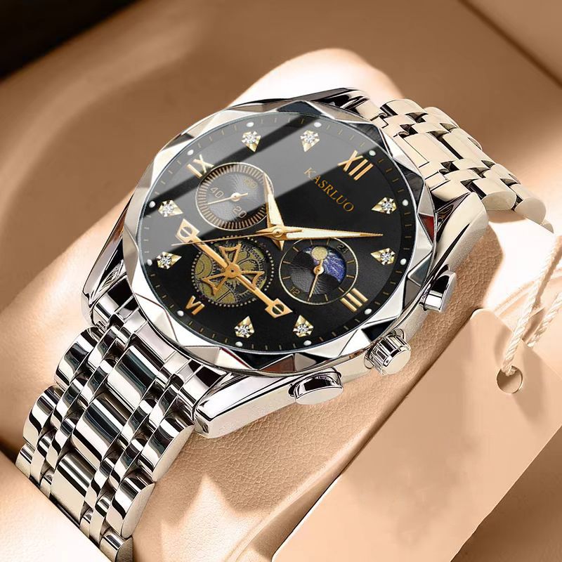 New multifunctional men's quartz watch versatile trendy waterproof luminous watch six-pin timing casual trendy men's alloy men's watch