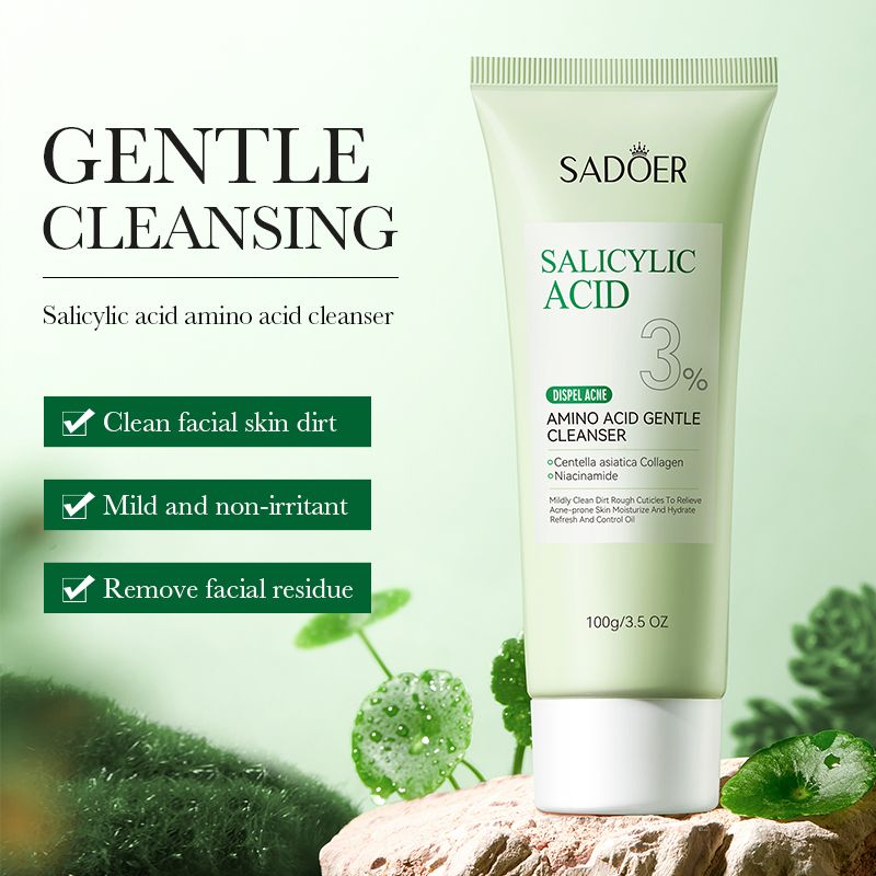SADOER 3% Salicylic Acid Face Cleanser with Niacinamide & Centella Asiatica - Acne Control Facial Wash for Oily Skin, Reduces Breakouts, Minimizes Pores & Hydrates