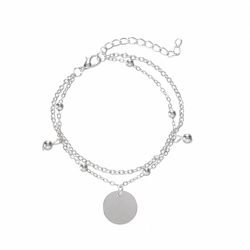4-piece bracelet sets Simple silver glossy tassel bracelet, personalized multi-layer chain wafer