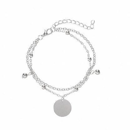 4-piece bracelet sets Simple silver glossy tassel bracelet, personalized multi-layer chain wafer
