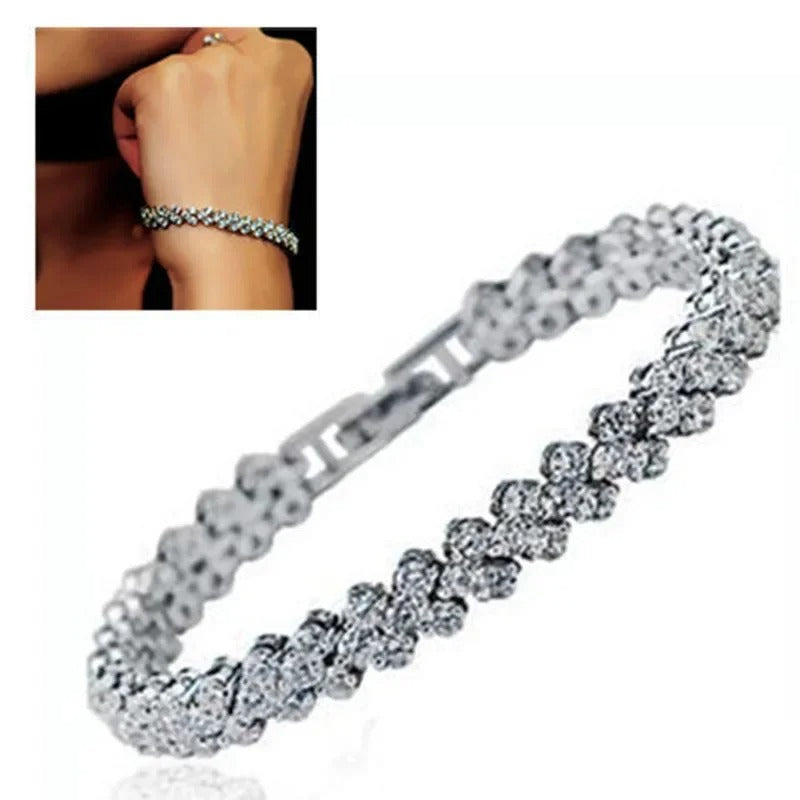 Luxury Roman Crystal Bracelets For Women Fashion Heart Chain Bracelets Rhinestone Bangle Bridal Jewelry Accessories