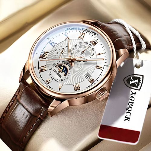 New Arrivals 2025 Men Watches Fashion Top Luxury Luminous Calendar Men's Sport Watch Quartz Male Wristwatch Moon Phase Leather Strap Wrist Watch Date Watches Man clock