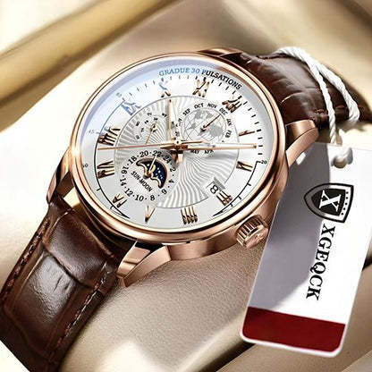 New Arrivals 2025 Men Watches Fashion Top Luxury Luminous Calendar Men's Sport Watch Quartz Male Wristwatch Moon Phase Leather Strap Wrist Watch Date Watches Man clock