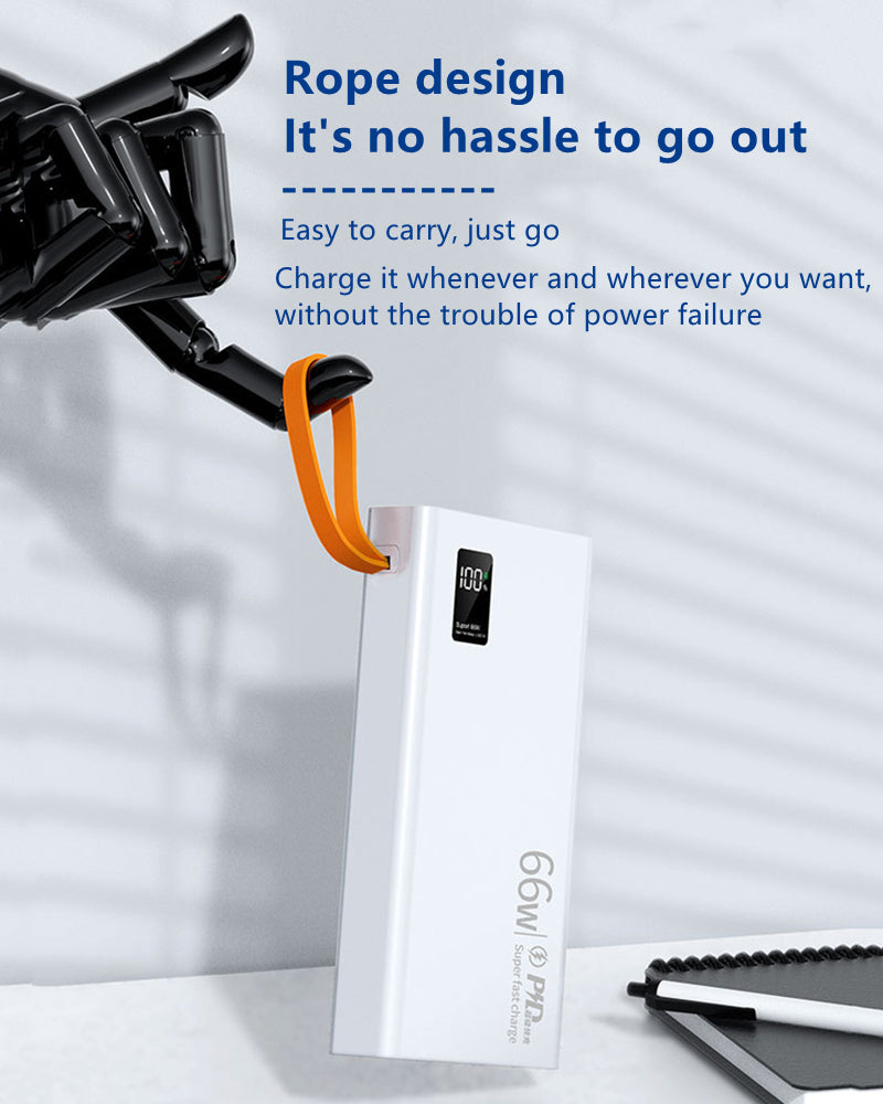 RichRipple New Power Banks Built-in Cable Mobile Power Bank Supply 30000 mAh Outdoor Emergency Mobile Phone Backup Power Supply