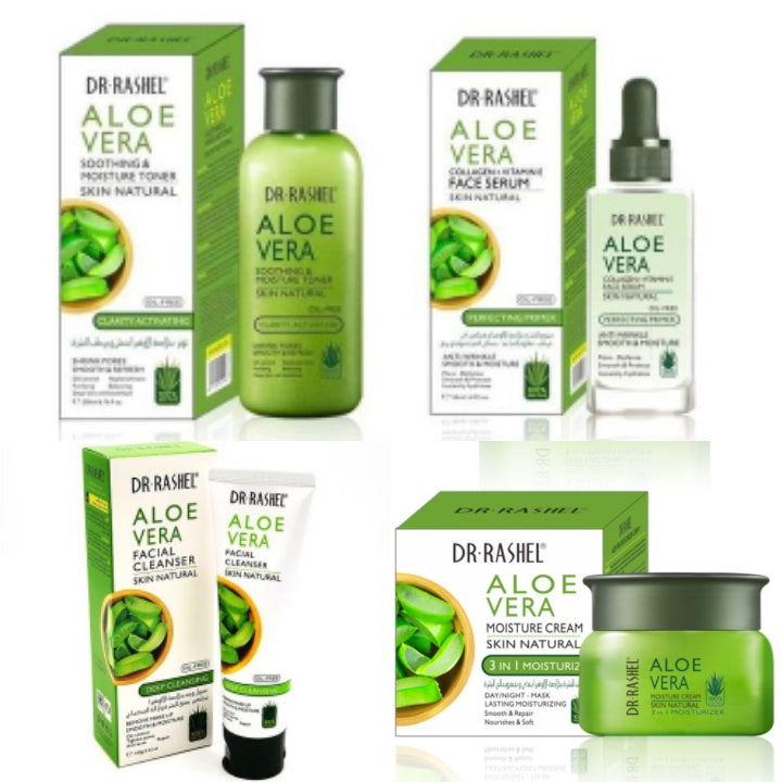 Dr. Rashel Aloe Vera Face Serum + Cream + Toner +Cleanser - 4 IN1 SET Facial Skin Care Moisturizing Soothing Repair