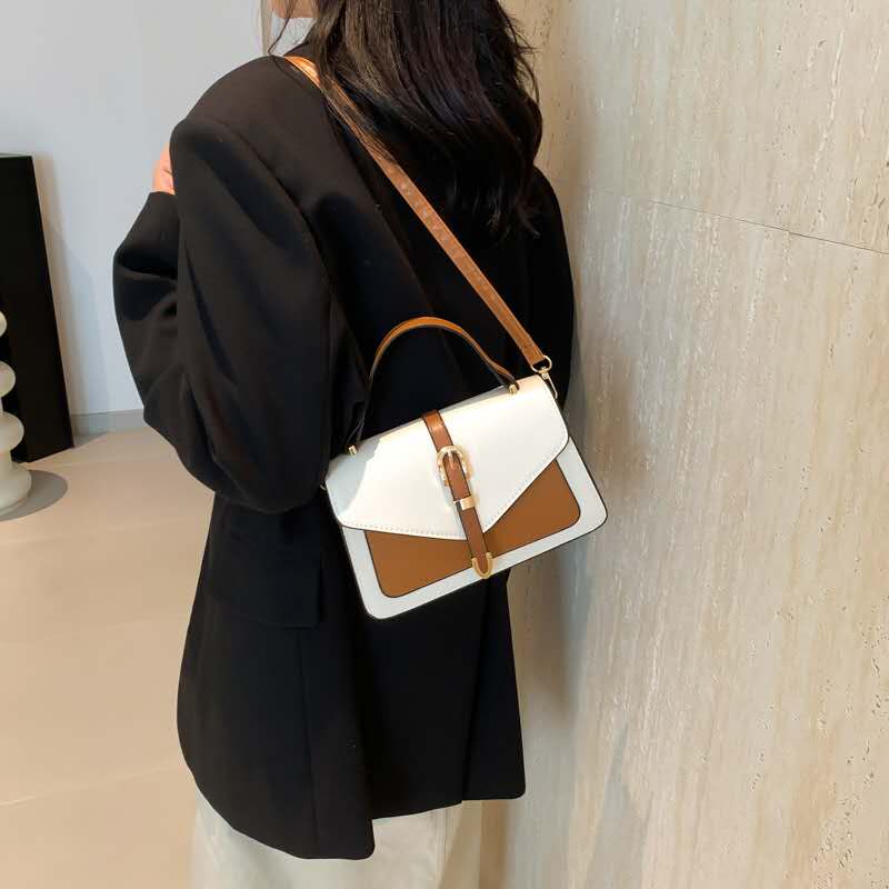 Mateamoda Elegant Two-Tone Structured Handbag with Buckle Detail Crossbody Bag