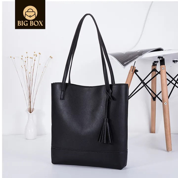 BigBox Women color blocking Handbag Designer Fashionable large capacity tassel design PU leather shoulder tote bag women handbag