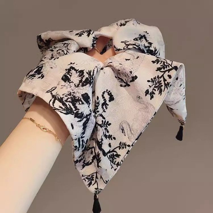 Ink wash Danqing~New Chinese style square scarf, large intestine headband, women's high-end feeling, retro square large headband hair accessory