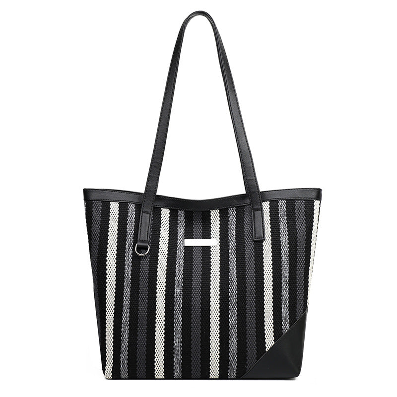 New Arrivals Women's Bags Tote Bags Stripe woven splicing shoulder PU bag