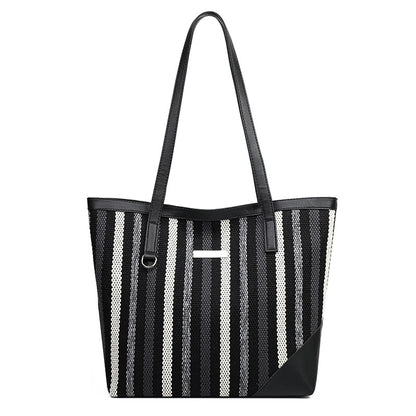 New Arrivals Women's Bags Tote Bags Stripe woven splicing shoulder PU bag