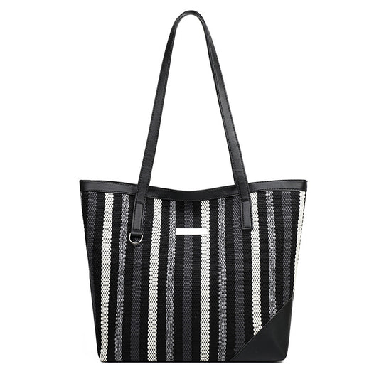 New Arrivals Women's Bags Tote Bags Stripe woven splicing shoulder PU bag