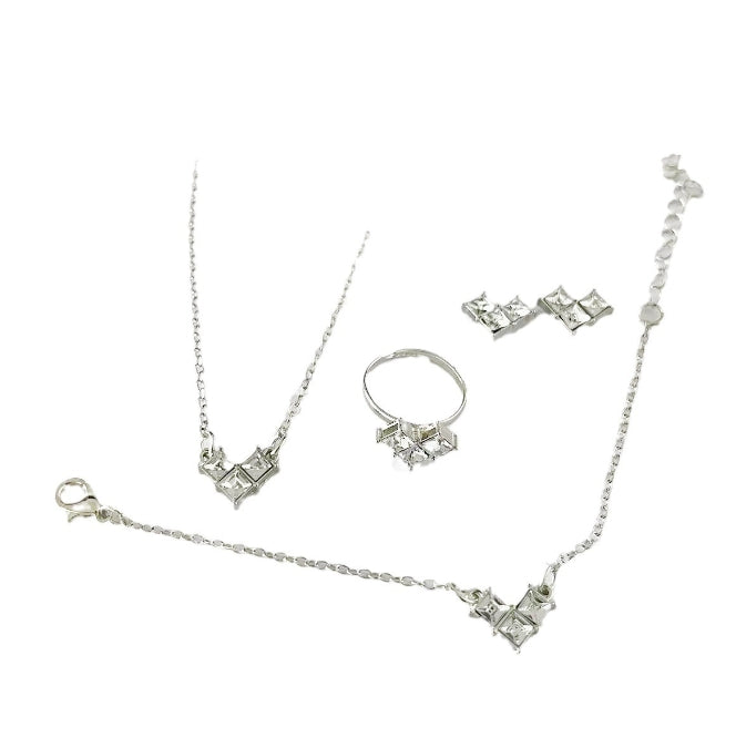 New high-end block diamond necklace earrings bracelet ring set jewelry women's accessories