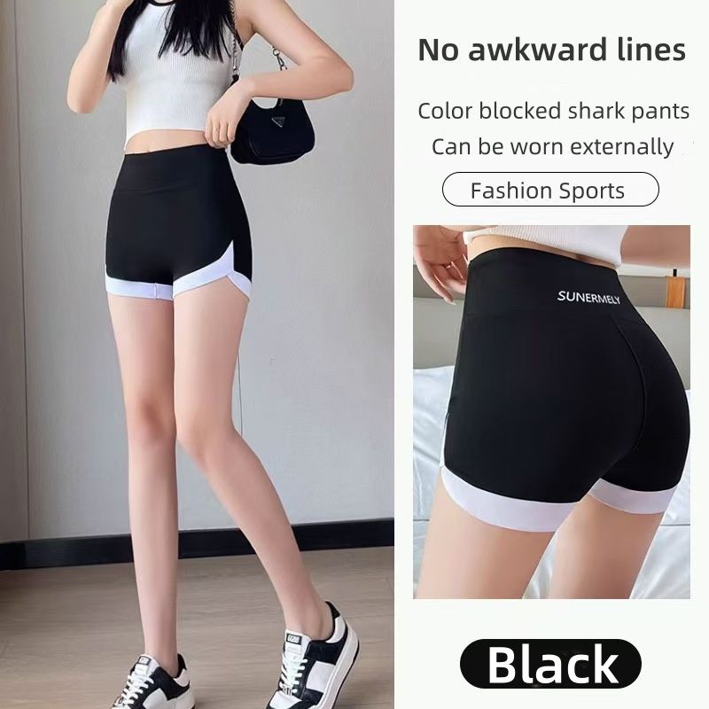 3PCS Women's sports pants Shark pants Safety trousers Leggings Prevent light leakage without curling edges Wearing solid color shark pants outside