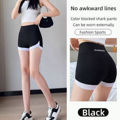 3PCS Women's sports pants Shark pants Safety trousers Leggings Prevent light leakage without curling edges Wearing solid color shark pants outside