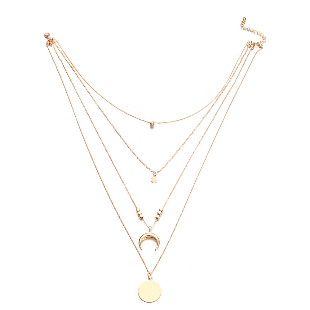 Popular Fashion Personalized New Multi-Layer Moon Disc Pendant Women'S Necklace European And American Jewelry