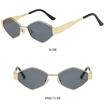 Fashion Polygonal Women Sunglasses 2025 Vintage Brand Rhombus Ladies Sun Glasses Shades Unique Metal Frame Punk Eyewear Men