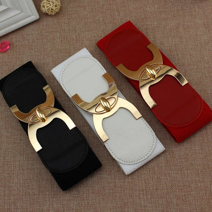 New Style Windbreaker Elastic Waistband Button Decoration Wide Belt Ladies Belt Alloy Buckle Belt Dress Women Accessory