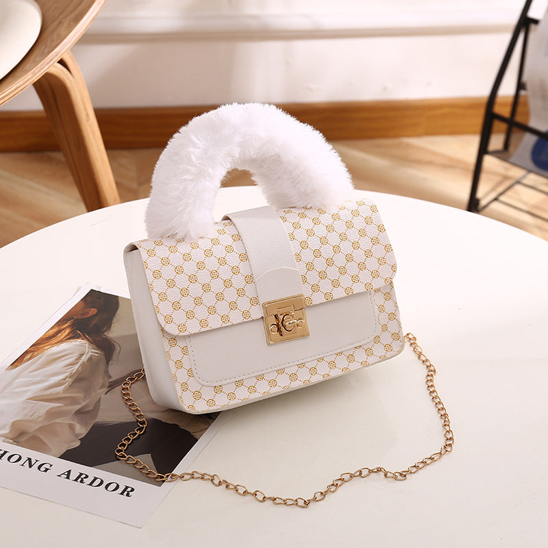 Tote Bags Women's Bag Autumn And Winter New Round Dot Small Square Bag Fashionable And Simple Diagonal Cross Bag Single Shoulder Bag Plush Handbag