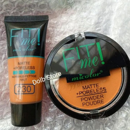 Micolor 4PCs Fit Me Matte Poreless Powder + Liquid Foundation + Primer + Finish Spray Fixer