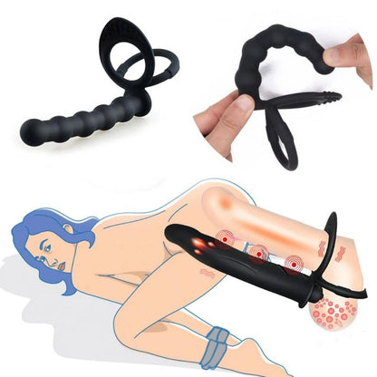 Silicone Anal Beads Butt Plug with Cock Ring Strap On Anus Plug Vaginal G Spot Stimulator Double Penetration Dildo Prostate Massager Adult Sex Toy for Men Wome Couples