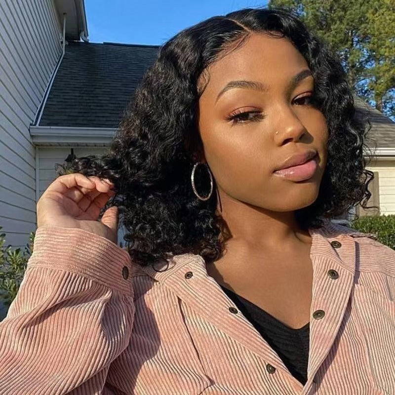 Wig small curly hair synthetic natural short curly black wigs for lady gift