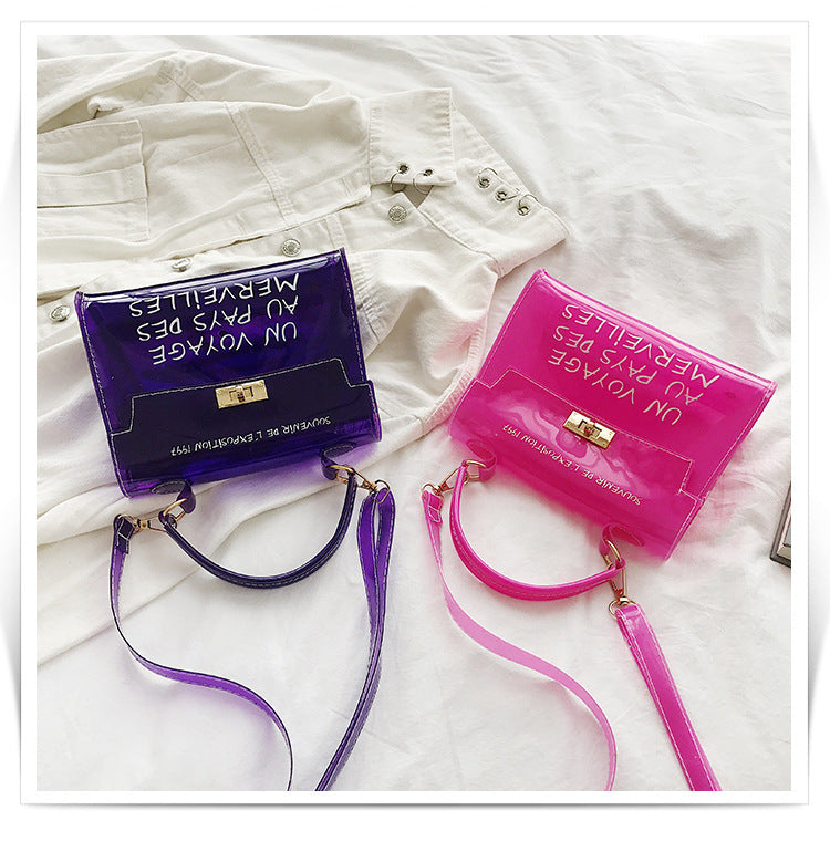Women's candy color bag transparent bag 2024 letter jelly bag portable female bag shoulder diagonal bag