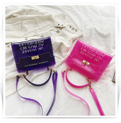 Women's candy color bag transparent bag 2024 letter jelly bag portable female bag shoulder diagonal bag