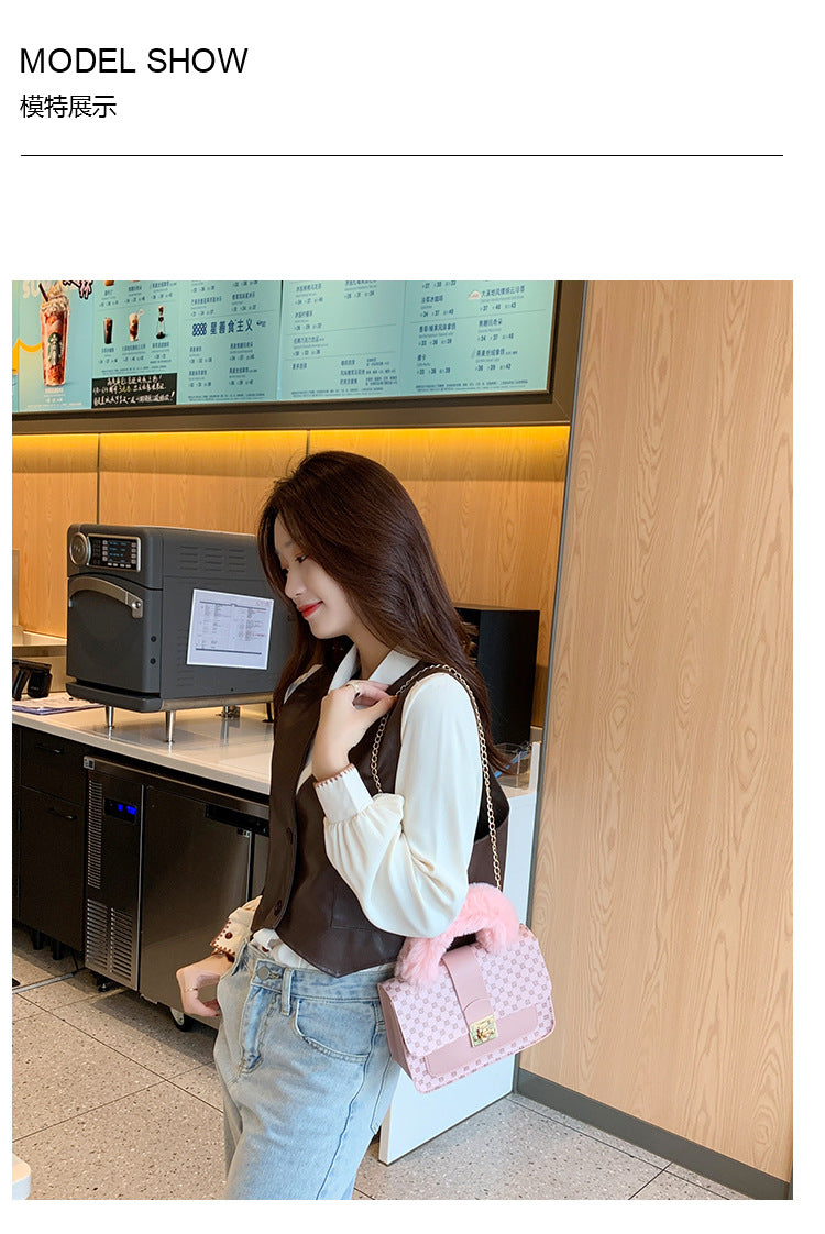 Tote Bags Women's Bag Autumn And Winter New Round Dot Small Square Bag Fashionable And Simple Diagonal Cross Bag Single Shoulder Bag Plush Handbag