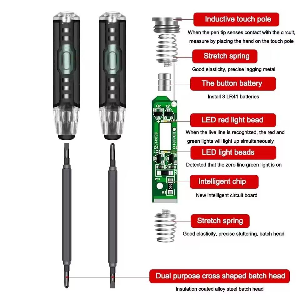 Electrical Tester Pen 2-In-1 Electricity Detector Strong Magnetic Tester Pen High Torque Slotted Electric Pen Electrical
