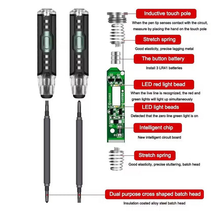 Electrical Tester Pen 2-In-1 Electricity Detector Strong Magnetic Tester Pen High Torque Slotted Electric Pen Electrical