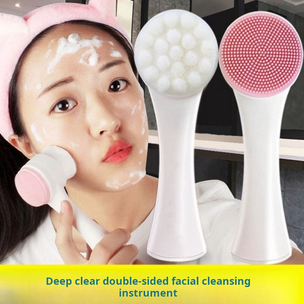 Double sided facial brush with soft bristles and silicone facial cleanser, manual cleansing brush, facial cleansing tool, deep pore cleaning device