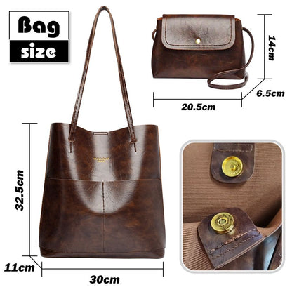 2 In 1 Ladies Classic Handbag Cross-body Bag Set High Quality PU Bags - Brown 2 In 1 Ladies Classic Handbag Cross-body Bag Set High Quality PU Bags - Brown