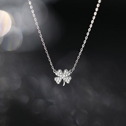 Korean Cold Style Necklace Silver Four-Leaf Clover Necklace Women's Niche Light Luxury New Lucky Leaf Pendant Necklace