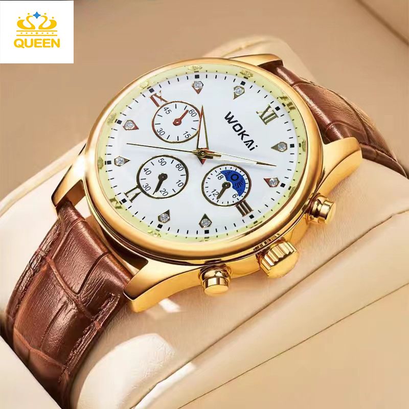 Men's Large Dial Watch Business Watches Casual Leather Strap Quartz Sports Watch