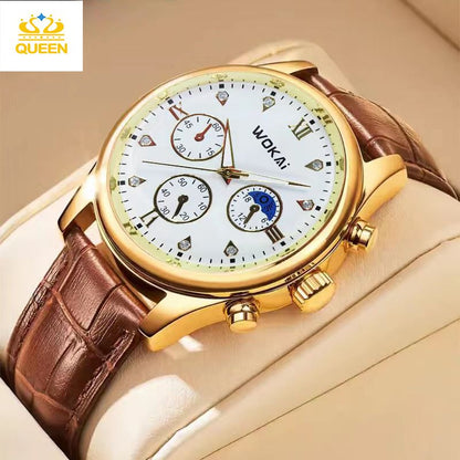 Men's Large Dial Watch Business Watches Casual Leather Strap Quartz Sports Watch