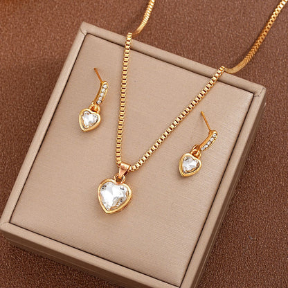 3 Pieces / Set Golden Zircon Earring Necklace Set High-End luxury Jewellery Set