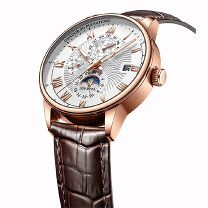 New Arrivals 2025 Men Watches Fashion Top Luxury Luminous Calendar Men's Sport Watch Quartz Male Wristwatch Moon Phase Leather Strap Wrist Watch Date Watches Man clock