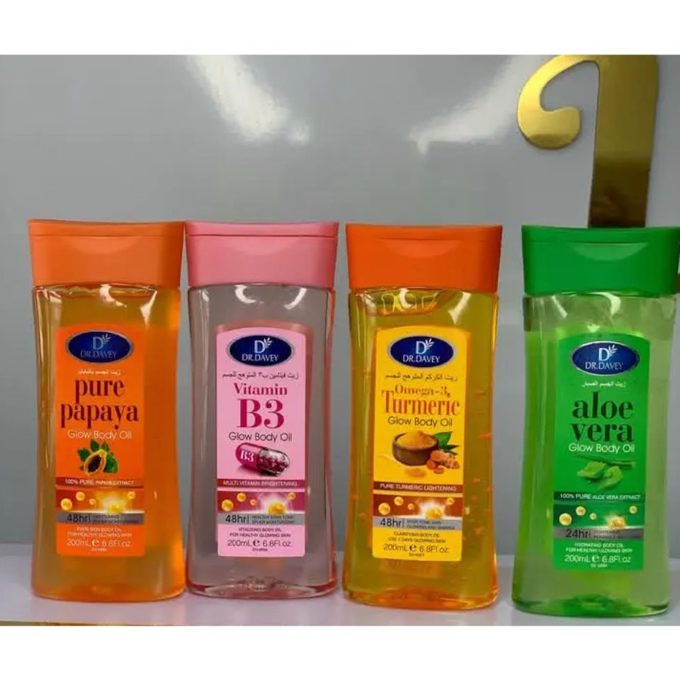 Dr.Davey Pure Papaya Vitamin B3 Omega 3 Turmeric & Aloe Vera Glow Body Oils Contain Naturlal Extract to Reduce Stretch marks Hydrate Moisturize Brighten Nourish Clear Knuckles Dark Spots & Patches