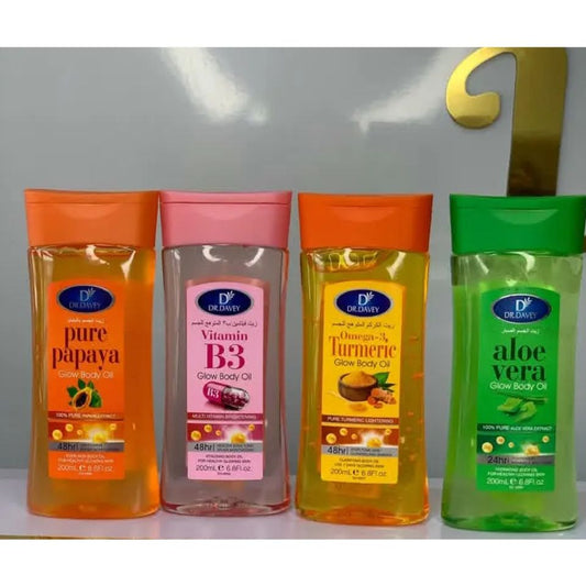 Dr.Davey Pure Papaya Vitamin B3 Omega 3 Turmeric & Aloe Vera Glow Body Oils Contain Naturlal Extract to Reduce Stretch marks Hydrate Moisturize Brighten Nourish Clear Knuckles Dark Spots & Patches