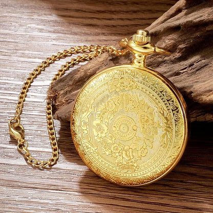 Classic Popular Pocket Watch Antique Steampunk Vintage Roman Numerals Quartz Pocket Watch Gold Case Necklace Pendant Clock Chain Mens Women Quartz Watches Gift For Son