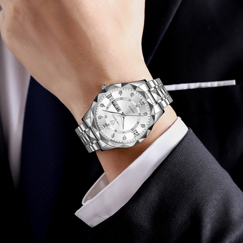 Men Watch Water Diamond Luxury Night Glow Double Calendar Quartz Movement 41mm Blue Gold Stainless Steel Fashion Business Watch