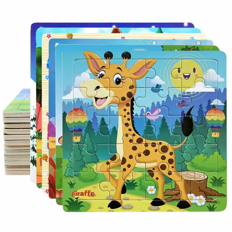 20 piece Wooden Puzzle Cartoon Animals Car Letter Number Pattern Jigsaw Puzzles Game Kids Educational Learning Toys for Children