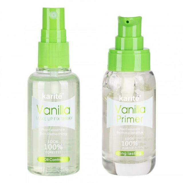 2 In 1 Vanilla Make Up Fix Spray Fixer + Primer Set - Plant Essence Look 100% Poreless - Karite