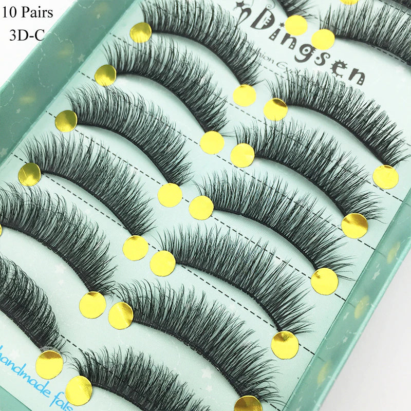 10 Pairs Faux 3D Mink Lashes Natural False Eyelashes Long Lasting Extension beautiful eyes Dramatic Fluffy Soft Wispy Volume Cross Reusable Eyelash Makeup Beauty Tools