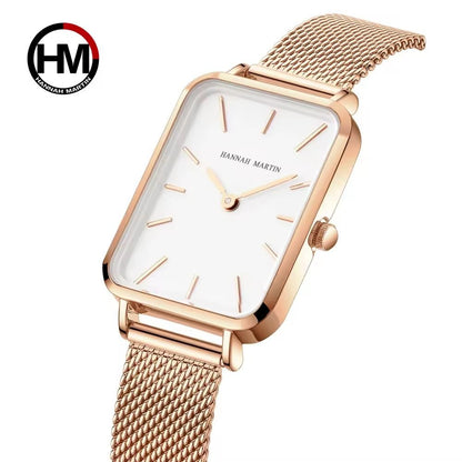 Hannah Martin HM-1241 Rectangular Watch – 34 mm Ultra-Slim Rose-Gold Alloy Case, Mesh Bracelet, Japanese Quartz Movement, 3 ATM Water-Resistant Fashion Timepiece