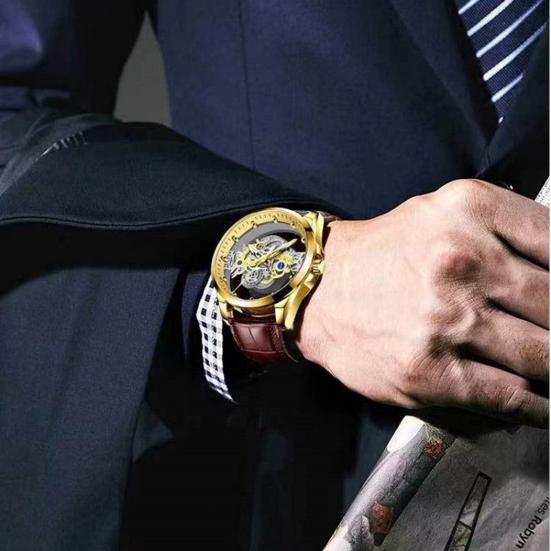 TIGERAO Brand Double-sided Transparent Hollow Automatic Mechanical Men Watches Top Brand Original Men's Watches Luxury Chronograph Quartz Sports Watches Male Wrist Watch Waterproof Luminous Watches